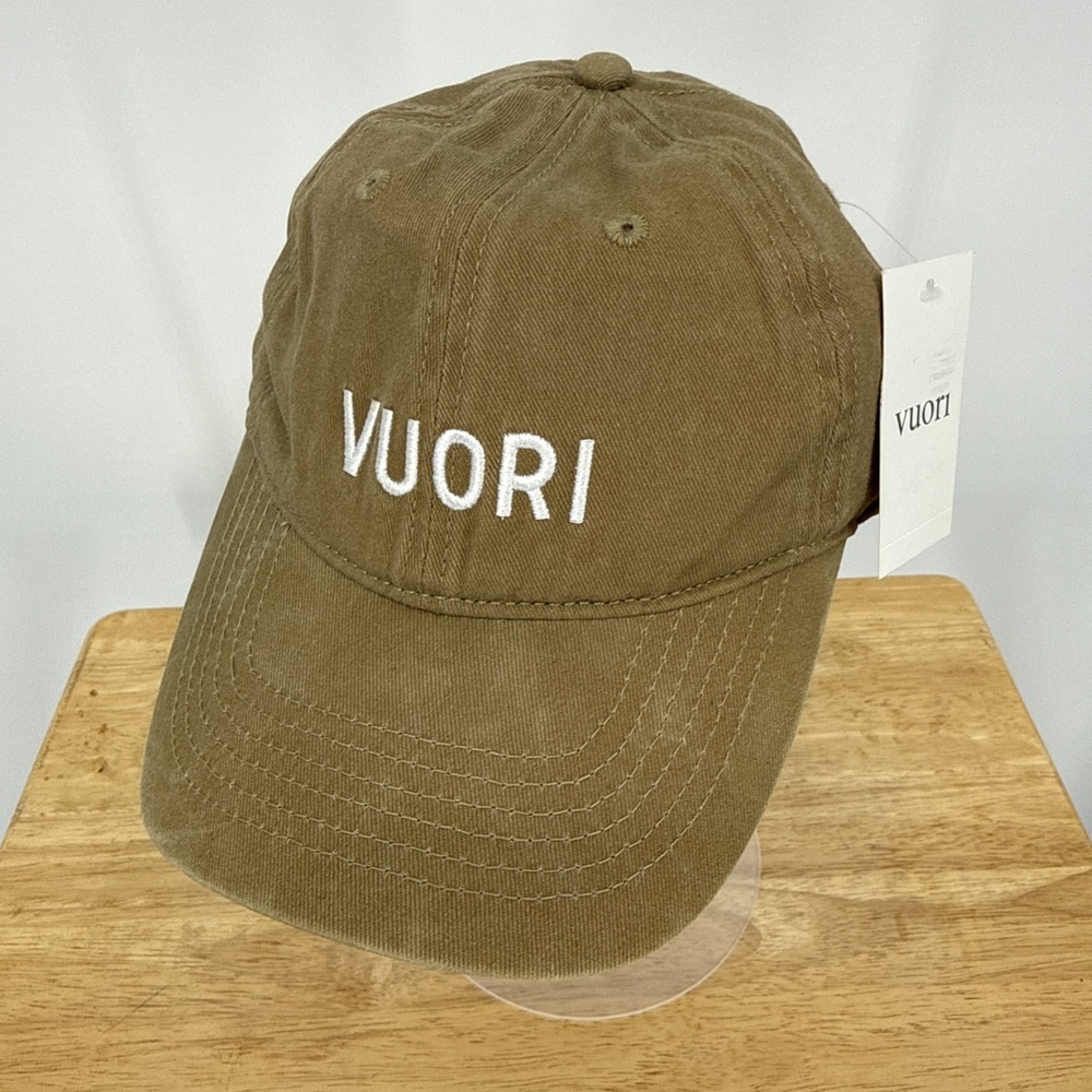 NWT Vuori Hat Strapback‎ Logo Ball Cap Unstructured Camel Spellout Embroidered